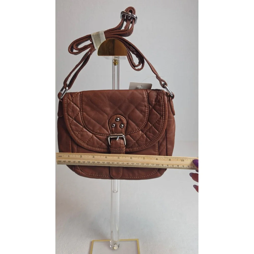 Scarleton Los Angeles Brown Quilted Crossbody Bag Faux Leather Buckle Studs NWT
